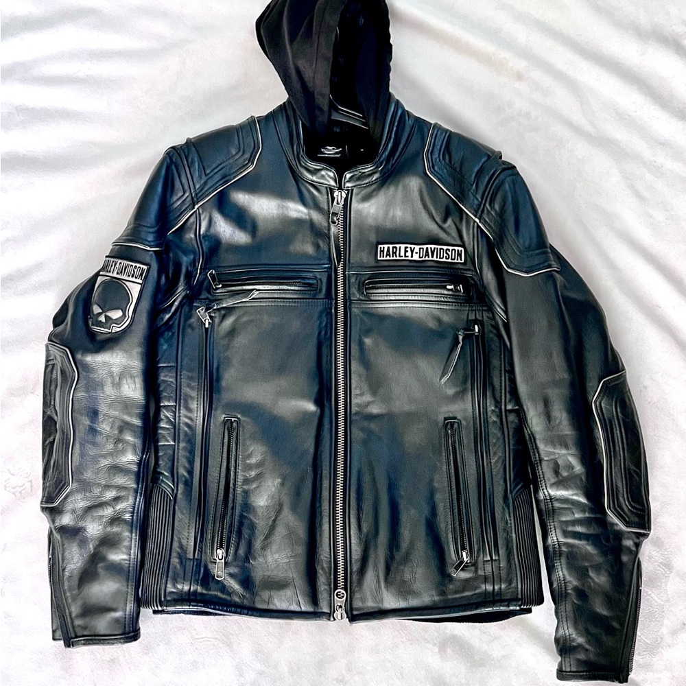Harley-Davidson Black Bomber Jacket with Hood and Slim Fit